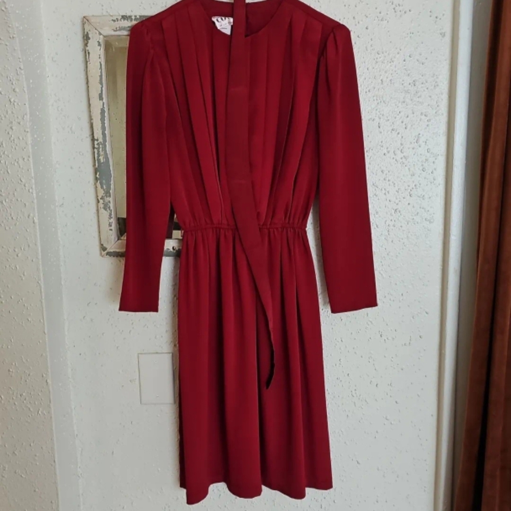 Vintage Red Pleated Dress By Coco California With Belt Size 12